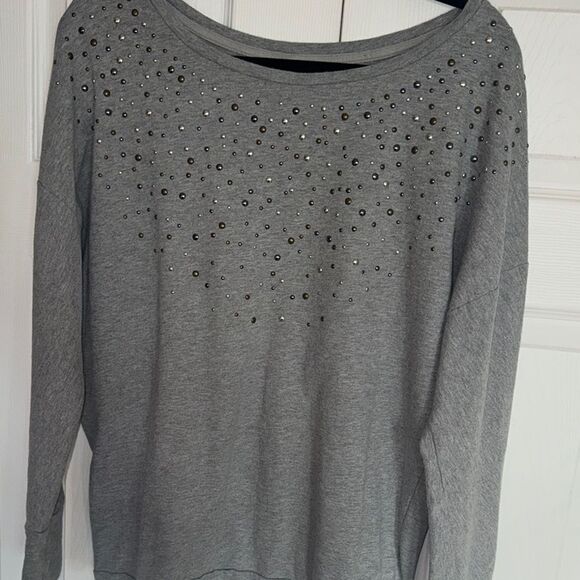 DKNY JEABS Gray Studded Long Sleeve Top - Picture 6 of 9